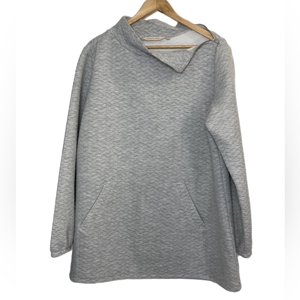 Soft Surroundings quilted gray mockneck lagenlook pullover sweater